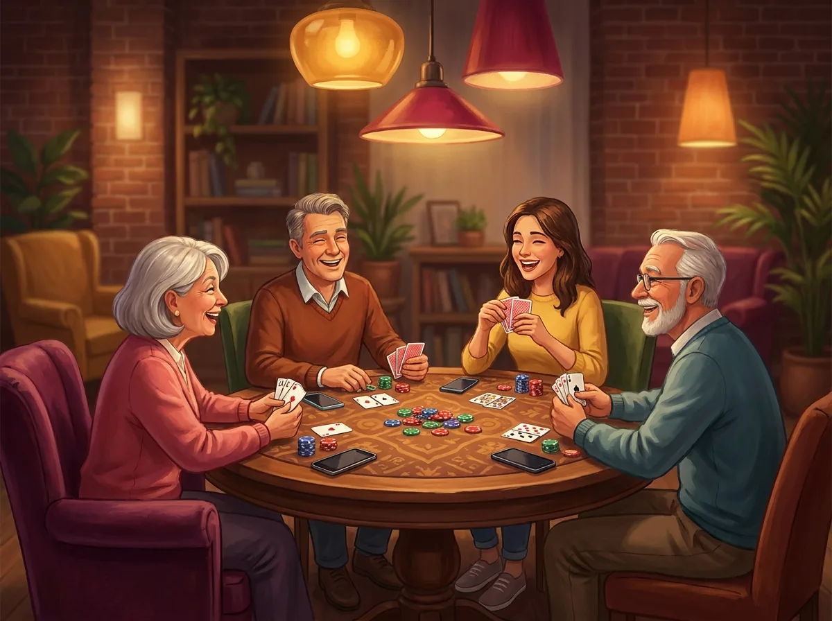 Friends playing together at a private poker table