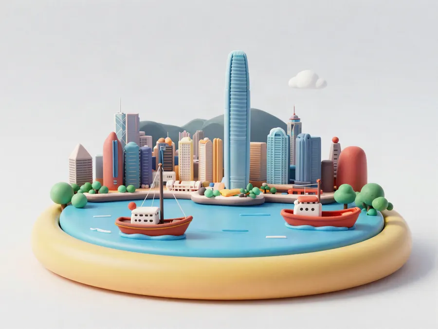 A miniature Hong Kong skyline scene representing our team in Hong Kong