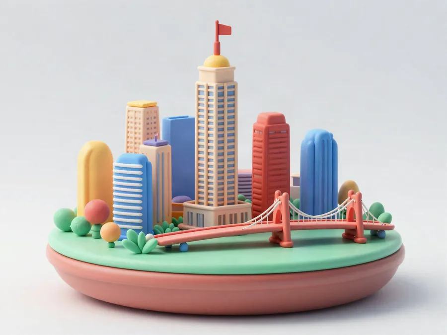 A miniature American city scene representing our team in the United States